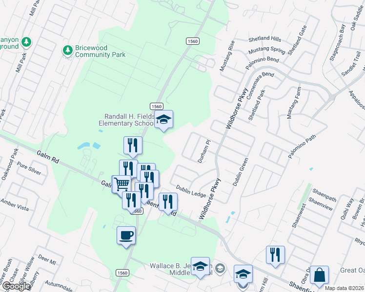 map of restaurants, bars, coffee shops, grocery stores, and more near 9311 Durham Ledge in San Antonio