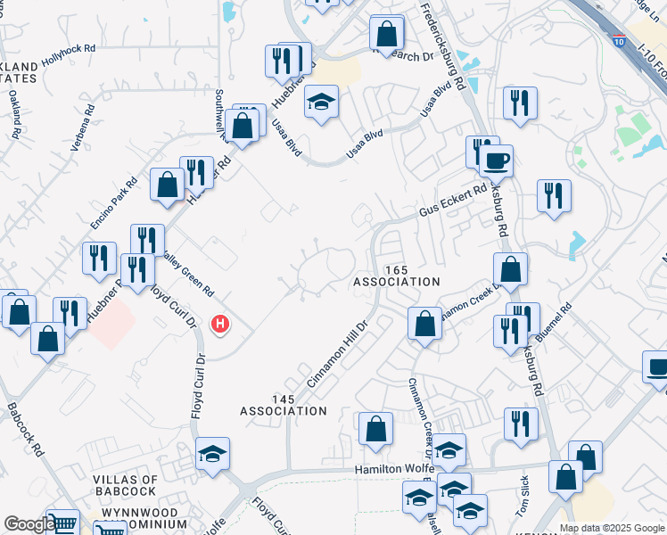 map of restaurants, bars, coffee shops, grocery stores, and more near 401 Apple Way Drive in San Antonio