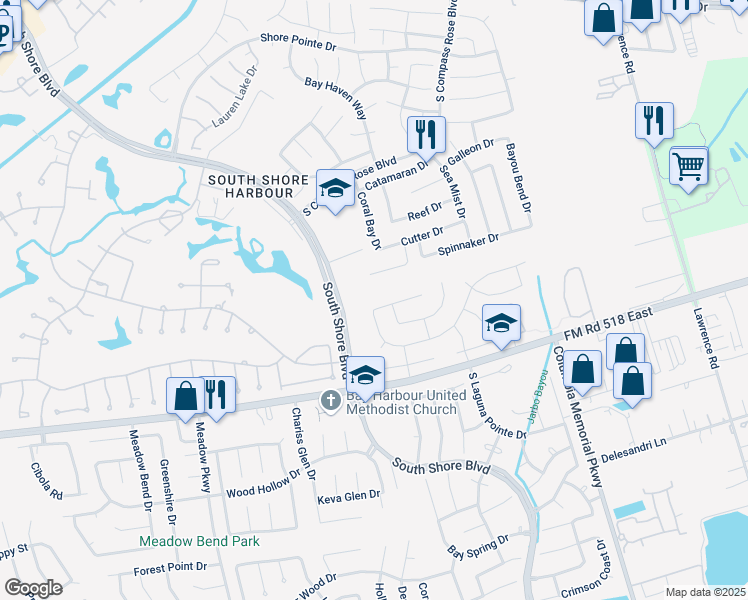map of restaurants, bars, coffee shops, grocery stores, and more near 2005 Barrington Pointe Drive in League City
