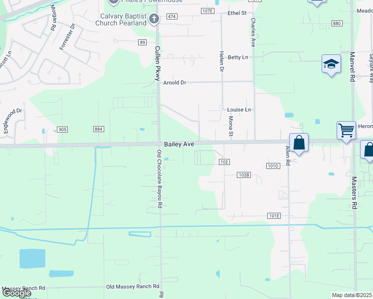 map of restaurants, bars, coffee shops, grocery stores, and more near 8022 Bailey Road in Pearland