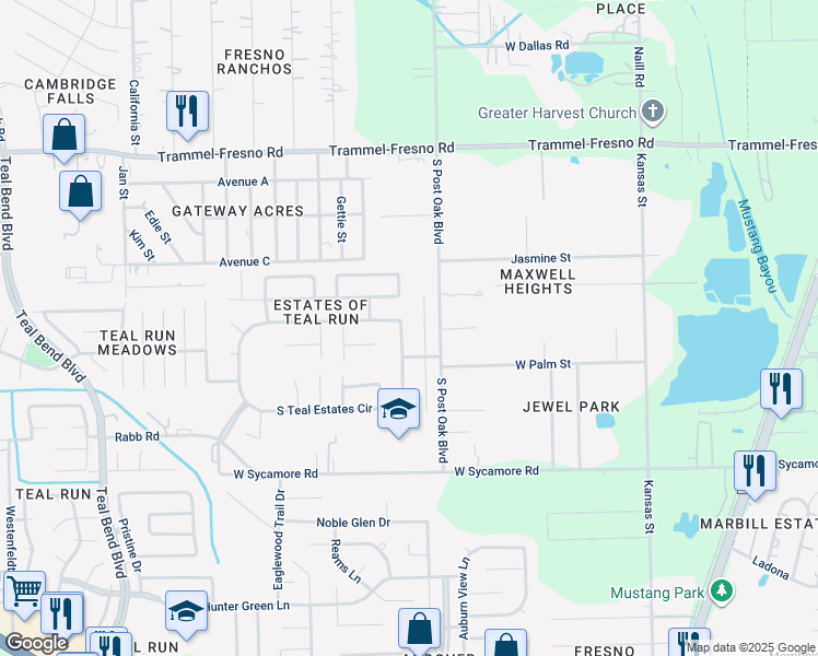 map of restaurants, bars, coffee shops, grocery stores, and more near 3911 East Teal Estates Circle in Fresno