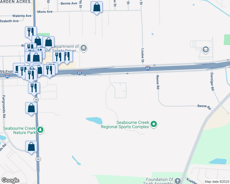 map of restaurants, bars, coffee shops, grocery stores, and more near 3521 Fountains Drive in Rosenberg