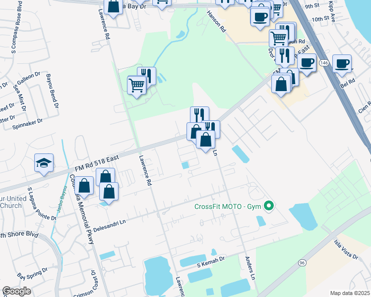 map of restaurants, bars, coffee shops, grocery stores, and more near 1721 Kemah Village Drive in Kemah