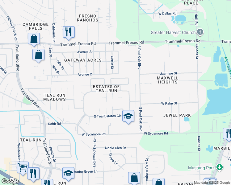 map of restaurants, bars, coffee shops, grocery stores, and more near 1103 North Teal Estates Circle in Fresno