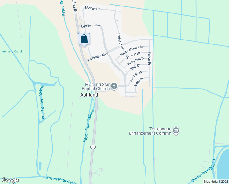 map of restaurants, bars, coffee shops, grocery stores, and more near 120 Mission Boulevard in Houma