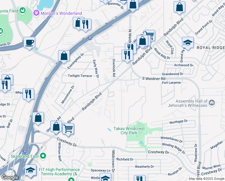map of restaurants, bars, coffee shops, grocery stores, and more near 15 Bedford Bay in San Antonio