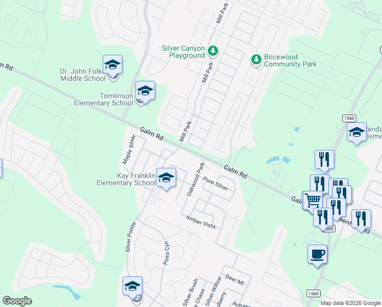 map of restaurants, bars, coffee shops, grocery stores, and more near 15112 Galm Road in San Antonio