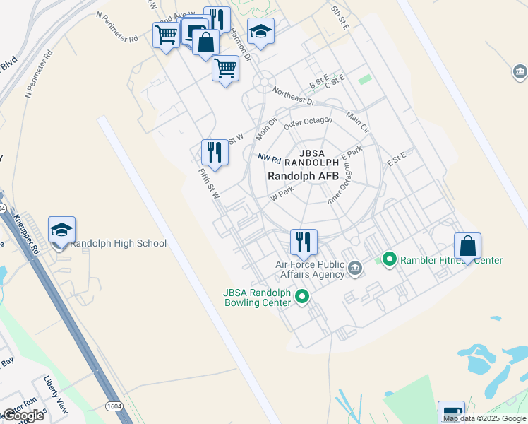 map of restaurants, bars, coffee shops, grocery stores, and more near 72 Main Circle in Universal City