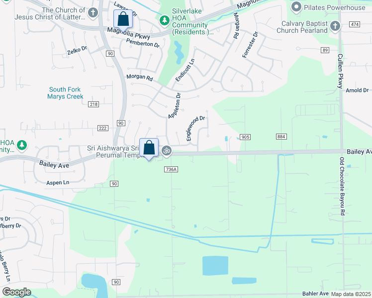 map of restaurants, bars, coffee shops, grocery stores, and more near 3806 Glenhill Drive in Pearland