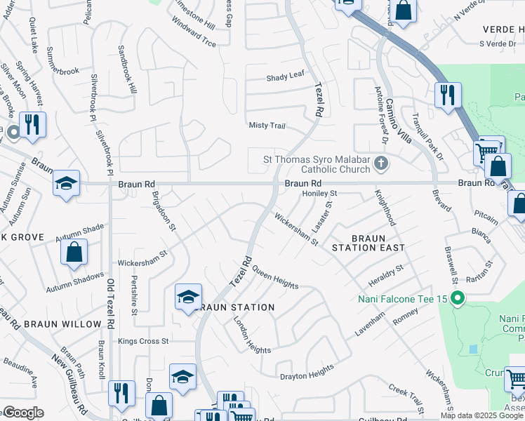 map of restaurants, bars, coffee shops, grocery stores, and more near 8802 Wickersham Street in San Antonio