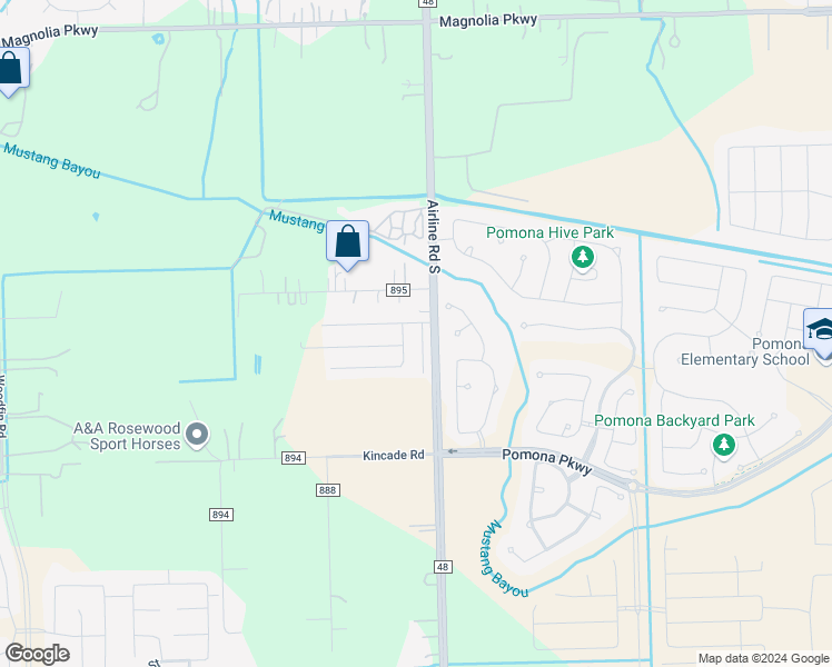 map of restaurants, bars, coffee shops, grocery stores, and more near 3900 County Road 48 in Rosharon