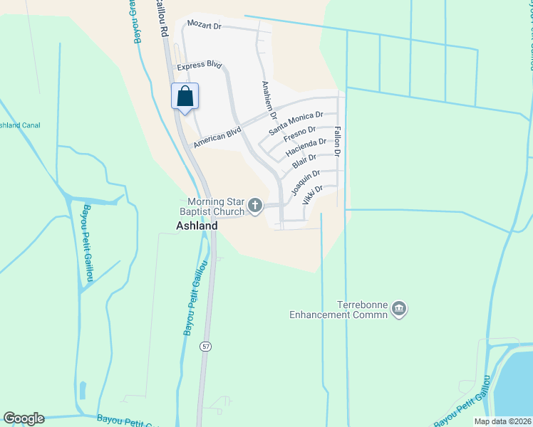 map of restaurants, bars, coffee shops, grocery stores, and more near 120 Mission Boulevard in Houma