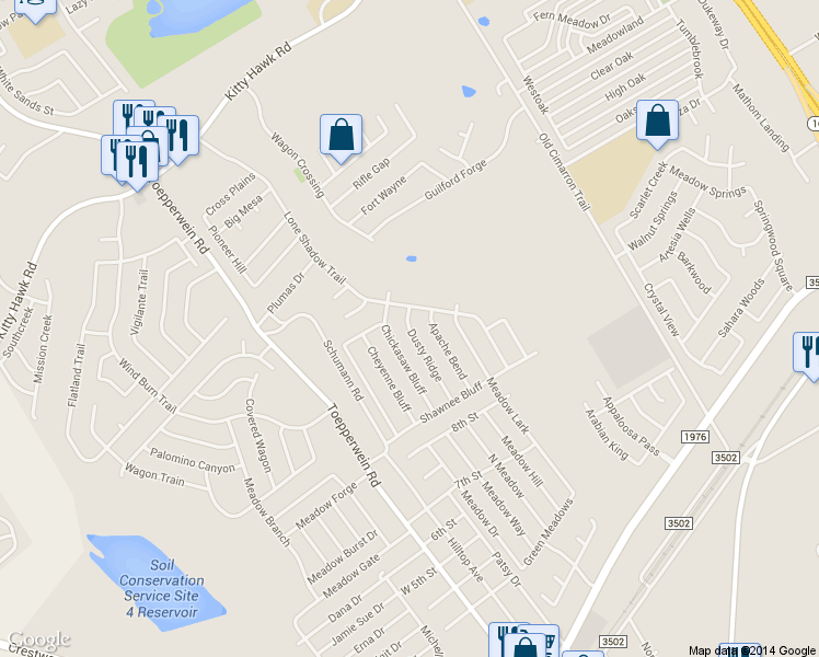 map of restaurants, bars, coffee shops, grocery stores, and more near 8415 Dusty Ridge in Converse