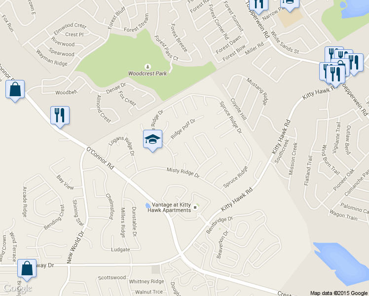map of restaurants, bars, coffee shops, grocery stores, and more near 7114 Comanche Ridge Drive in Converse