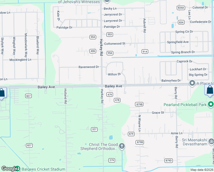 map of restaurants, bars, coffee shops, grocery stores, and more near 16608 Glenn Lane in Pearland
