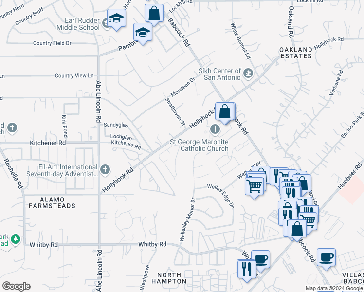 map of restaurants, bars, coffee shops, grocery stores, and more near 9318 Whisper Point in San Antonio