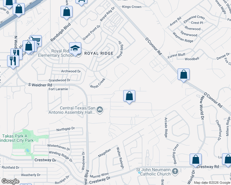 map of restaurants, bars, coffee shops, grocery stores, and more near 6306 Lowrie in San Antonio