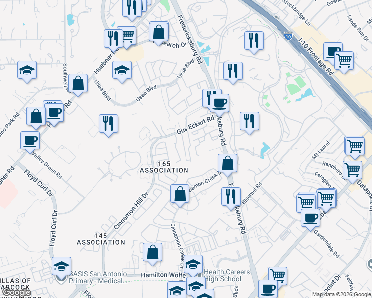 map of restaurants, bars, coffee shops, grocery stores, and more near 4822 Gus Eckert Road in San Antonio