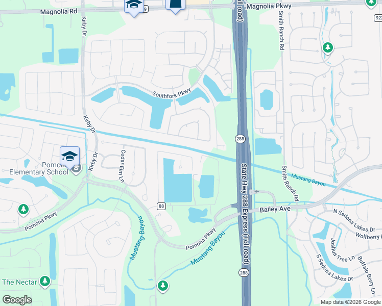 map of restaurants, bars, coffee shops, grocery stores, and more near 3110 Brahman Drive in Manvel