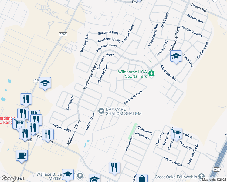 map of restaurants, bars, coffee shops, grocery stores, and more near 9503 Shetland Ct in San Antonio