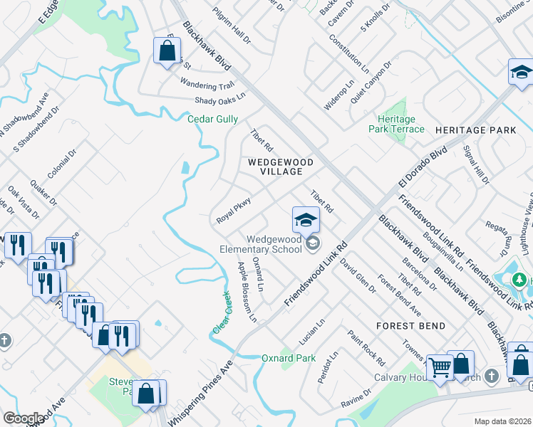map of restaurants, bars, coffee shops, grocery stores, and more near 16311 Townes Road in Friendswood