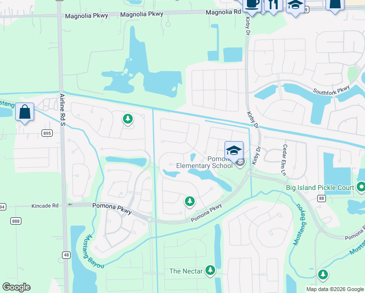 map of restaurants, bars, coffee shops, grocery stores, and more near 4512 Mesquite Terrace Drive in Arcola