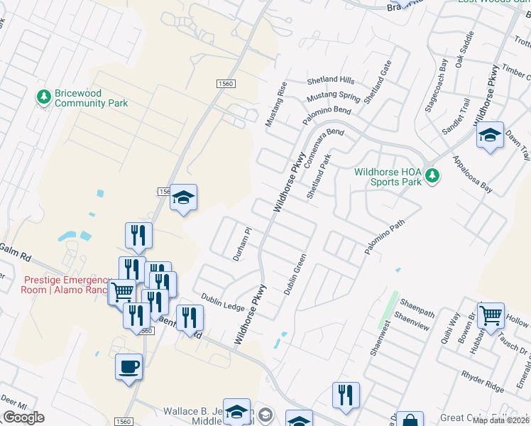 map of restaurants, bars, coffee shops, grocery stores, and more near 11003 Geneva Vale in San Antonio