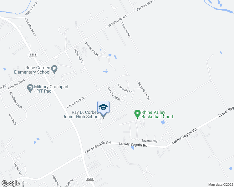 map of restaurants, bars, coffee shops, grocery stores, and more near Obernai Path in Cibolo