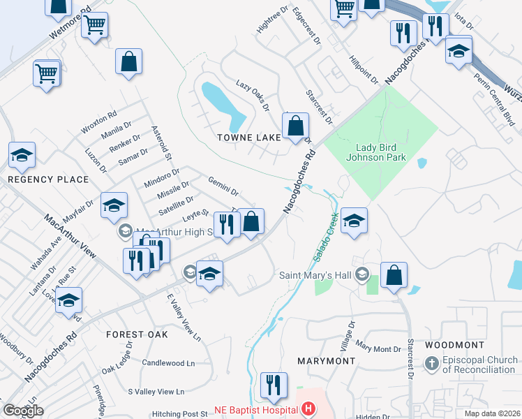 map of restaurants, bars, coffee shops, grocery stores, and more near 3315 Nacogdoches Road in San Antonio
