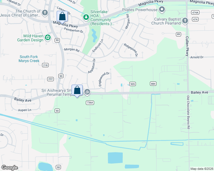 map of restaurants, bars, coffee shops, grocery stores, and more near 3607 Kennedy Drive in Pearland