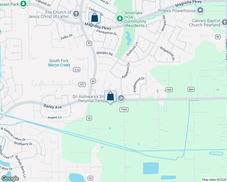 map of restaurants, bars, coffee shops, grocery stores, and more near 3502 Glenhill Drive in Pearland