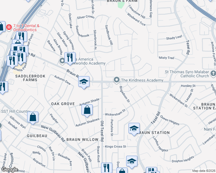 map of restaurants, bars, coffee shops, grocery stores, and more near 9314 Ryder Road in San Antonio
