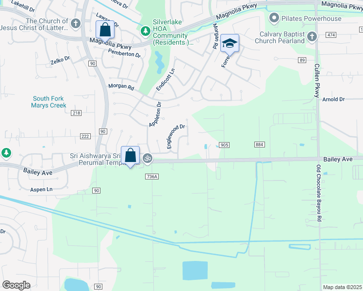 map of restaurants, bars, coffee shops, grocery stores, and more near 3619 Kennedy Drive in Pearland