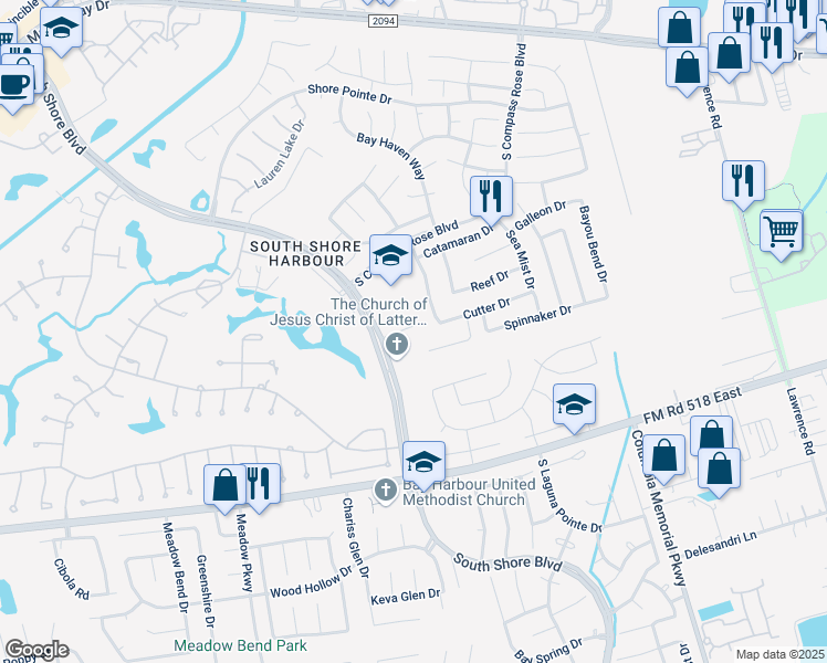 map of restaurants, bars, coffee shops, grocery stores, and more near 1995 Kingston Cove in League City