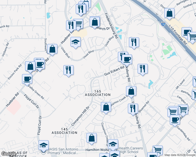 map of restaurants, bars, coffee shops, grocery stores, and more near 4891 Gus Eckert Road in San Antonio