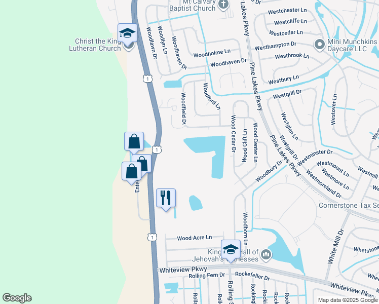 map of restaurants, bars, coffee shops, grocery stores, and more near 21 Woodfield Drive in Palm Coast