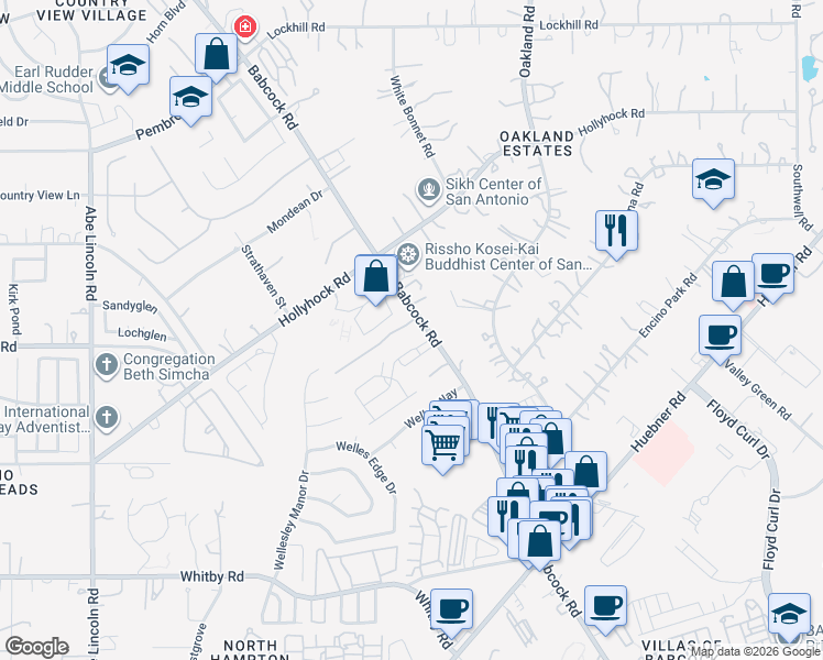 map of restaurants, bars, coffee shops, grocery stores, and more near 9143 Maggie Court in San Antonio
