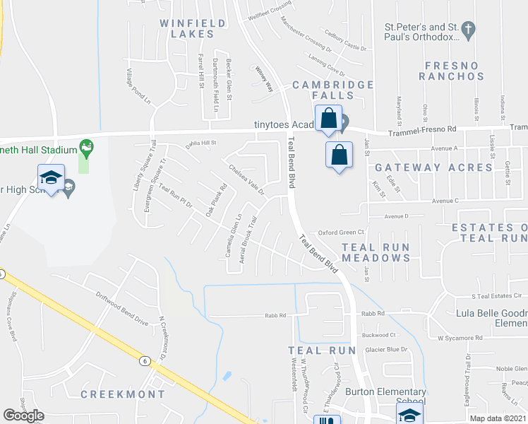 map of restaurants, bars, coffee shops, grocery stores, and more near 3843 Arial Brook Trial in Fresno