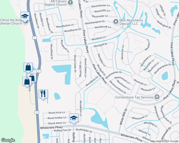 map of restaurants, bars, coffee shops, grocery stores, and more near 16 Wood Crest Lane in Palm Coast