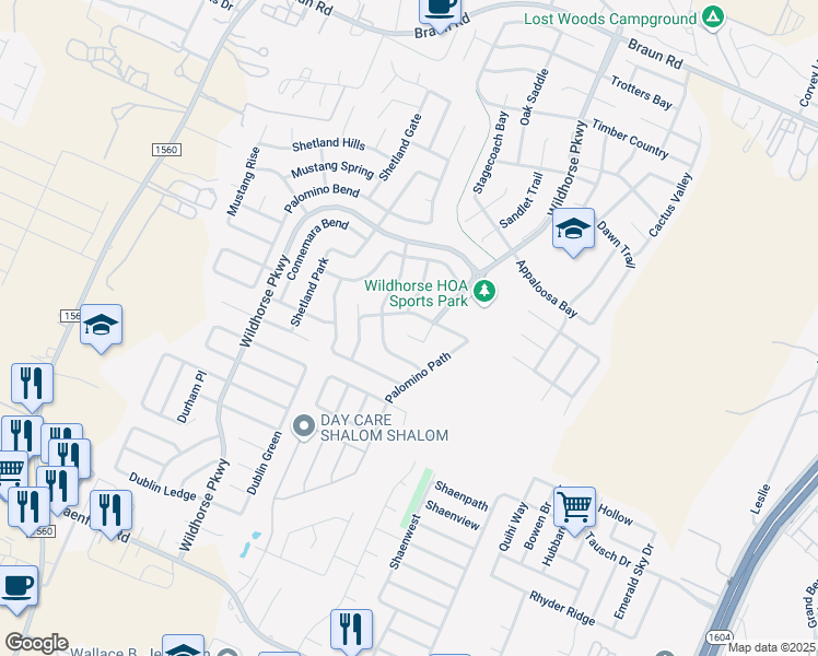 map of restaurants, bars, coffee shops, grocery stores, and more near 10711 Tiger Horse Drive in San Antonio
