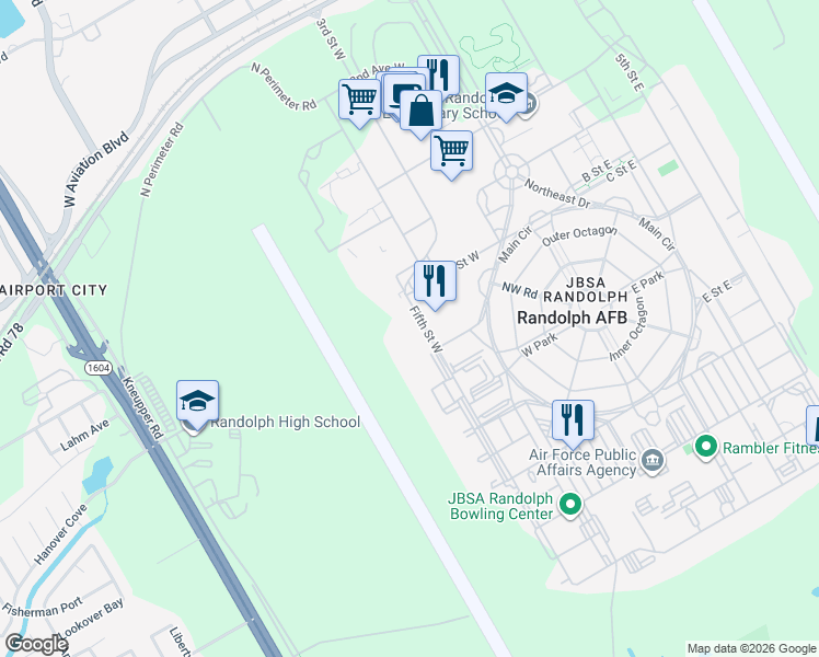 map of restaurants, bars, coffee shops, grocery stores, and more near 53 Military Plaza in Universal City