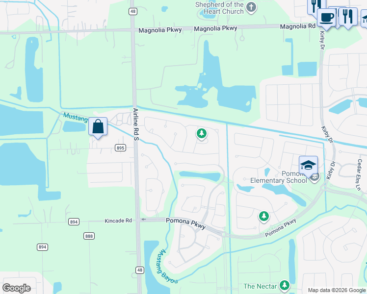map of restaurants, bars, coffee shops, grocery stores, and more near 2011 Blackhawk Ridge Lane in Manvel