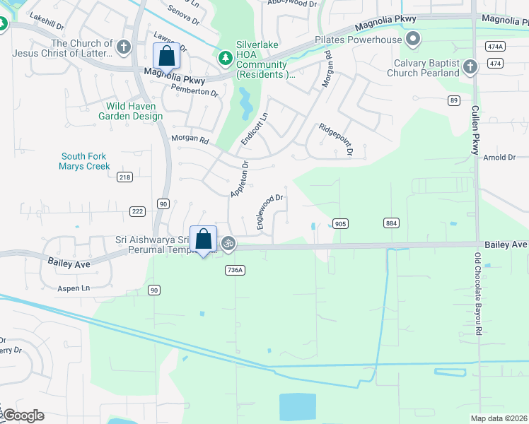 map of restaurants, bars, coffee shops, grocery stores, and more near 3519 Englewood Drive in Pearland
