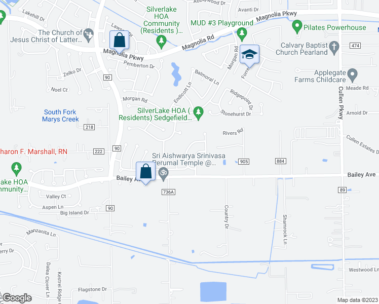 map of restaurants, bars, coffee shops, grocery stores, and more near 3519 Englewood Drive in Pearland