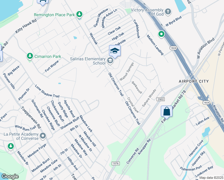 map of restaurants, bars, coffee shops, grocery stores, and more near 10321 Ida Garden Way in Converse