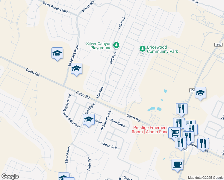 map of restaurants, bars, coffee shops, grocery stores, and more near 12011 Mill Village in San Antonio