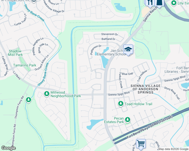 map of restaurants, bars, coffee shops, grocery stores, and more near 6014 Schooner Cove in Missouri City
