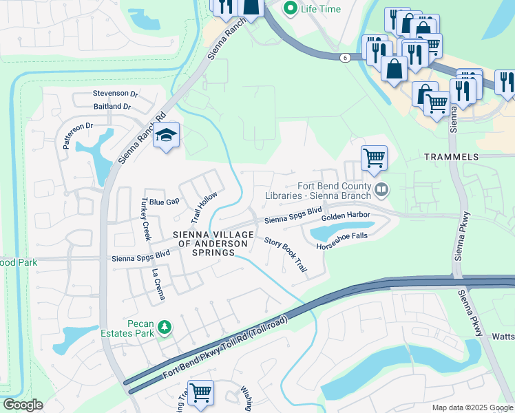 map of restaurants, bars, coffee shops, grocery stores, and more near 5907 9 Mile Lane in Missouri City