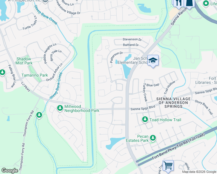 map of restaurants, bars, coffee shops, grocery stores, and more near 6014 Schooner Cove in Missouri City