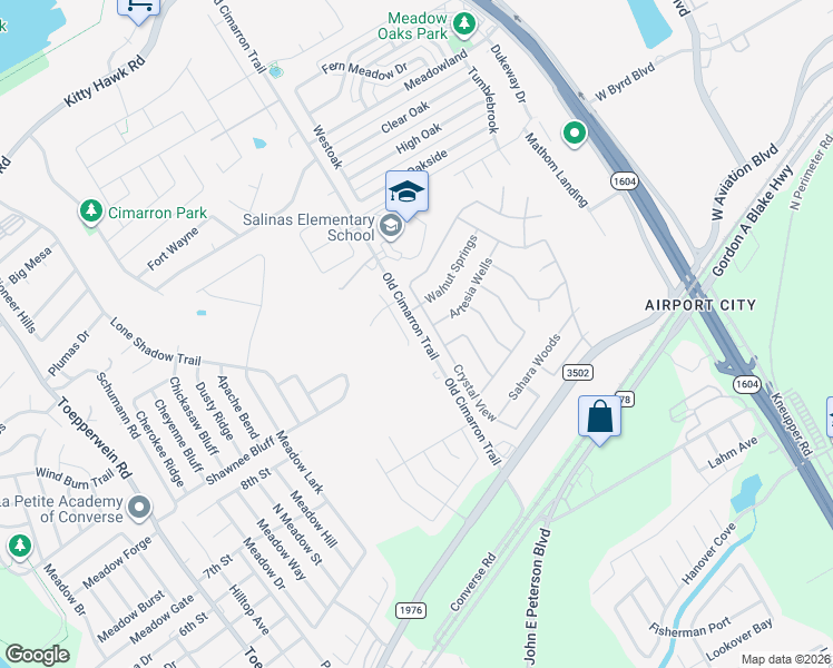 map of restaurants, bars, coffee shops, grocery stores, and more near 10321 Ida Garden Way in Converse
